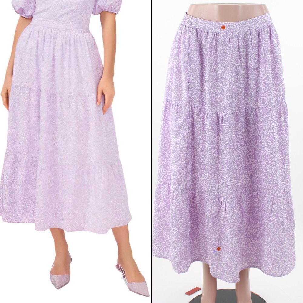 Riley Rae Womens Printed Tiered Midi Skirt in Lilac Petal